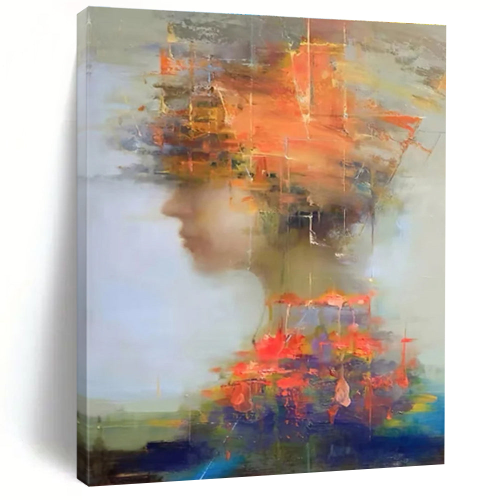 Colorful Portrait Abstract Painting with Layered Textures ADGE318