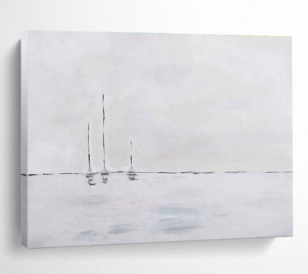 Minimalist Sailboats Abstract Painting with Monochromatic Palette THY263