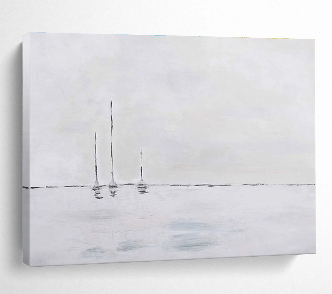 Minimalist Sailboats Abstract Painting with Monochromatic Palette THY263