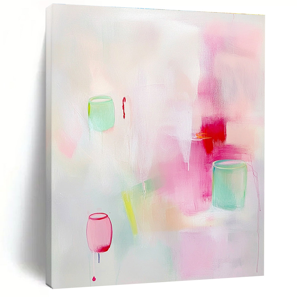 Abstract painting featuring soft pastel colors and elegant light pink and white shades with delicate brush strokes and minimalist design.STSC1311