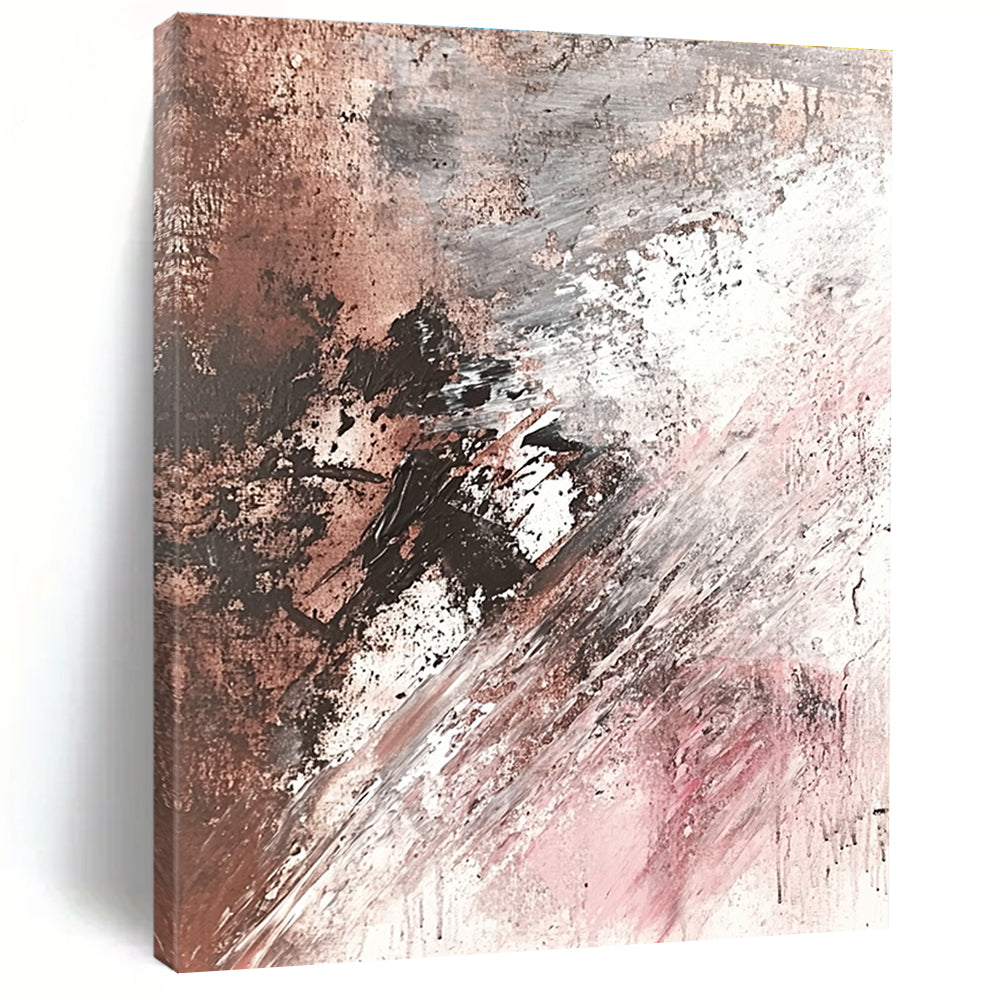 Brown Gray and Pink Abstract Painting with Subtle Drips GER673