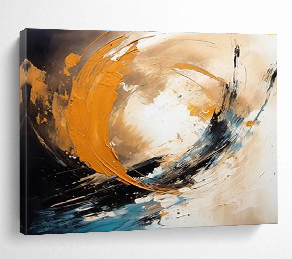 Orange Black and Blue Dynamic Swirl Abstract Painting THY097