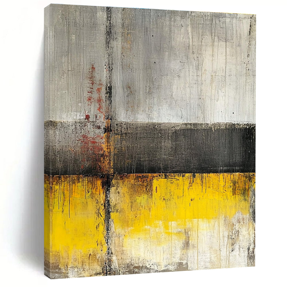 Gray Yellow and Red Abstract Painting with Industrial Vibes GER422