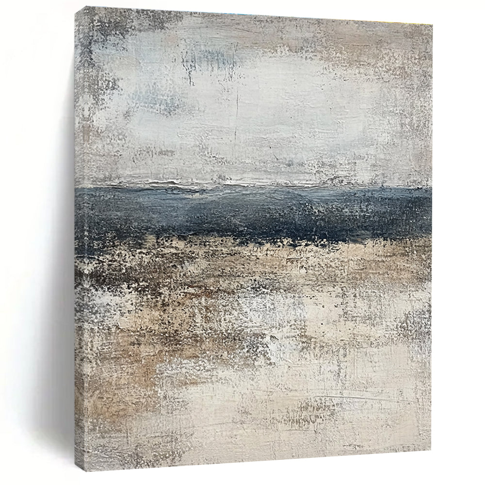 Large abstract painting of the ocean in muted gray and beige tones, featuring a calming neutral color palette that enhances any space.STSC491