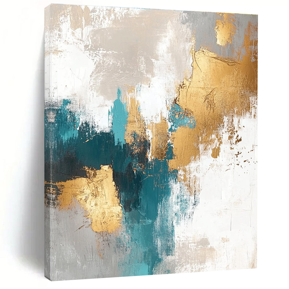 Teal - Gold Abstract with Gray, White, and Beige GER328