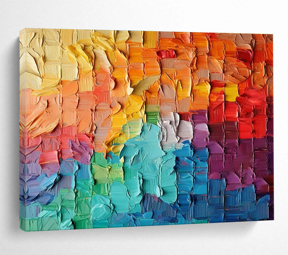 Rainbow Palette Knife Abstract Painting with Layered Color Squares THY299