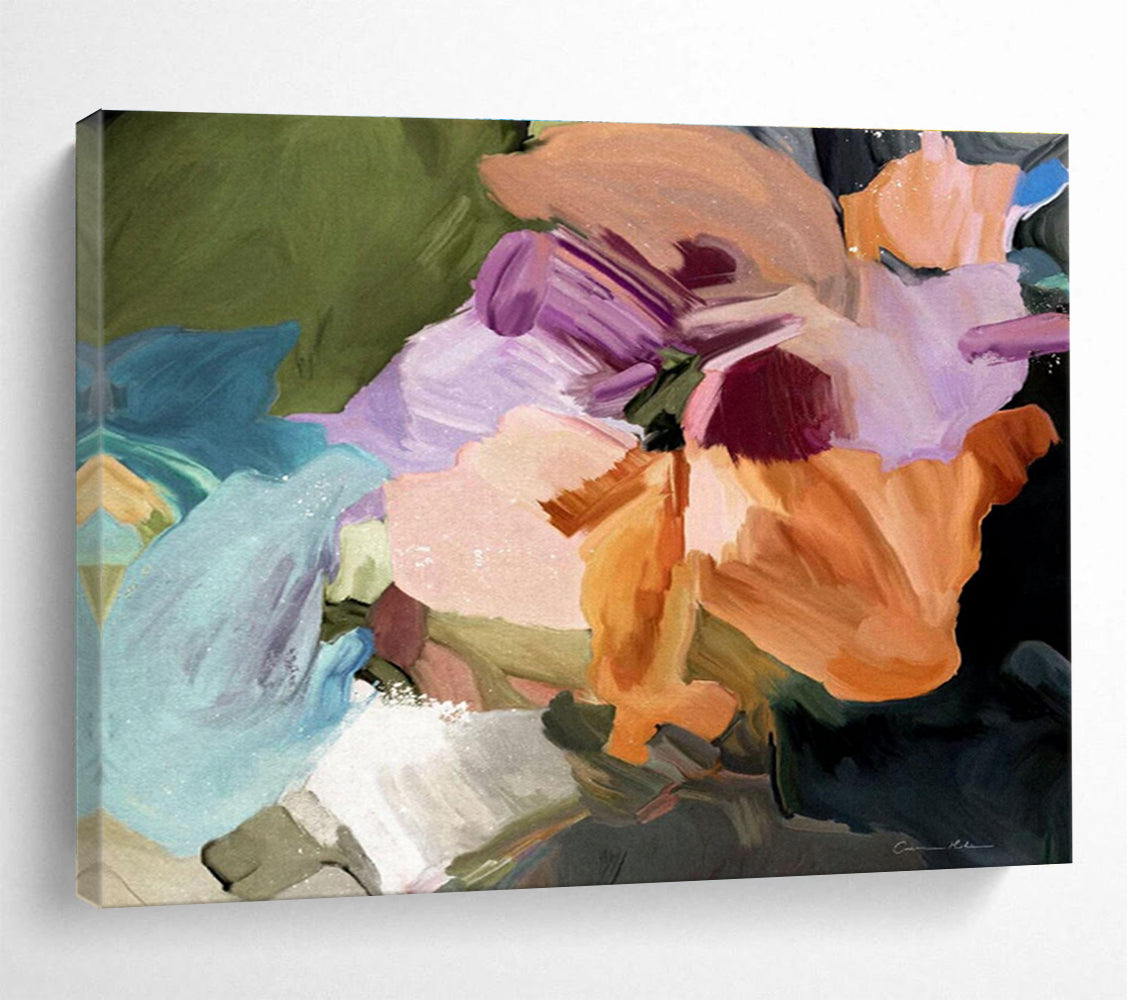 Colorful Flower Abstract Painting with Lively, Botanical Energy THY406