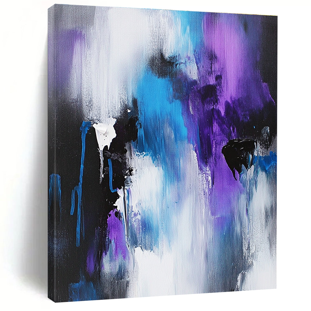 Blue and Purple Abstract Painting with Dynamic Drips GER410