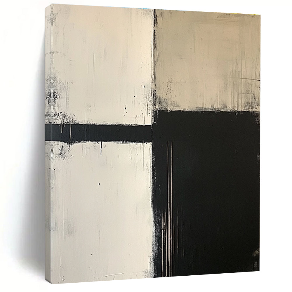 Black and White Minimalist Abstract Painting with Geometric Forms GER650
