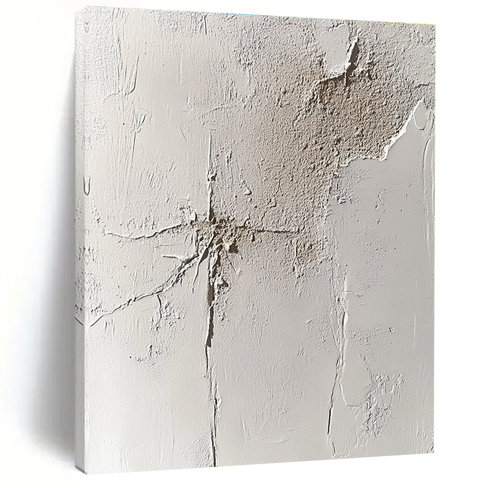 Cracked White Abstract Painting with Textured Surfaces GER095