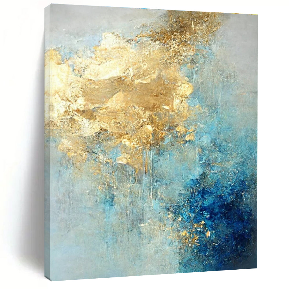 Blue and Gold Abstract Painting with Flowing Textures ADGE071