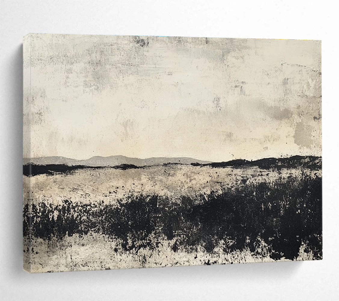 Black and White Landscape Abstract Painting with Textured Surfaces DYP176