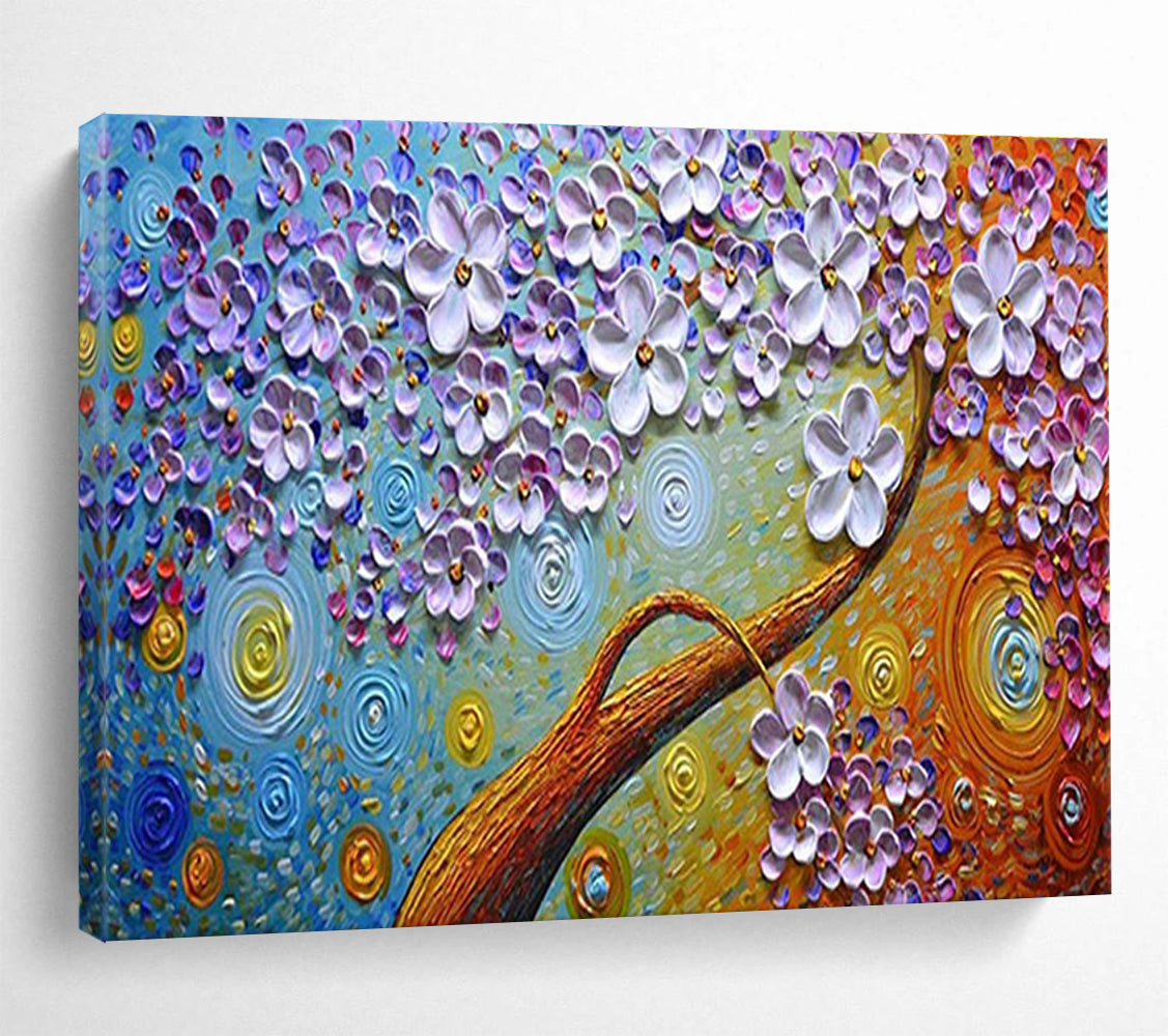 Starry Flower Tree Abstract Painting with Purple, Blue, and Gold Tones THY217