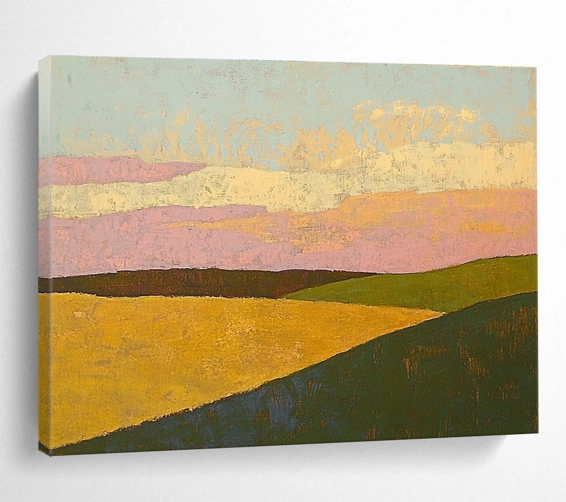 Colorful Hill Landscape Abstract Painting with Pink and Yellow Tones DYP575