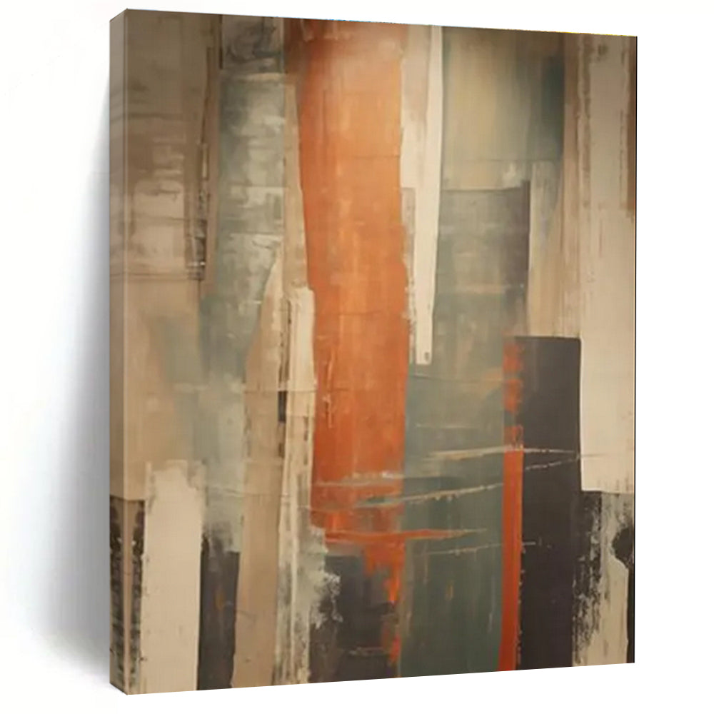 Vertical Color Streaks Abstract Painting with Orange, Gray, and Beige ADGE113