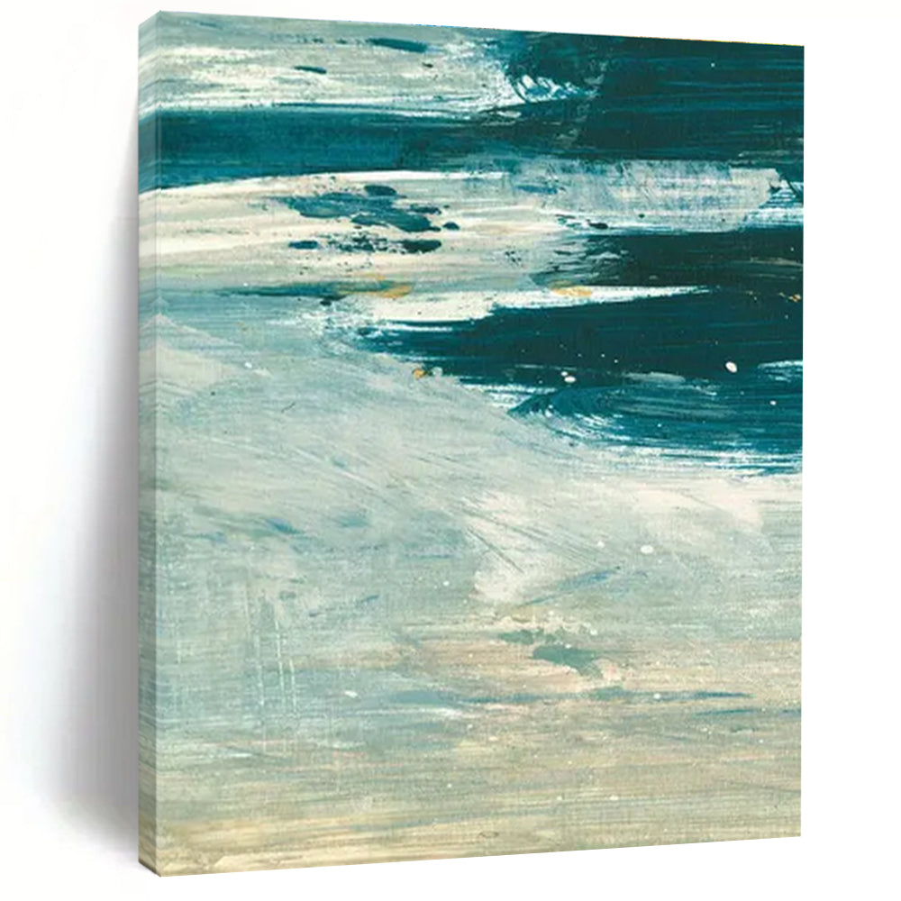 Teal and White Abstract with Textured Layers Painting ADGE176