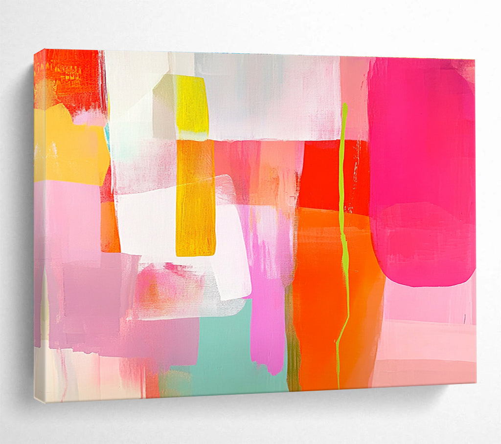 Colorful Geometric Abstract Painting with Pink Yellow and Green DYP415