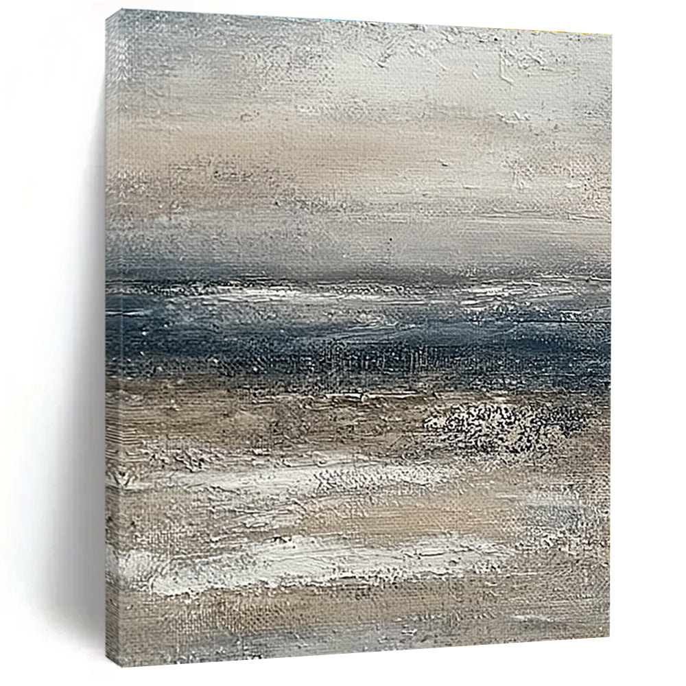 Large abstract painting of the ocean featuring muted beige and grey tones with a soft textured effect on canvas.STSC833