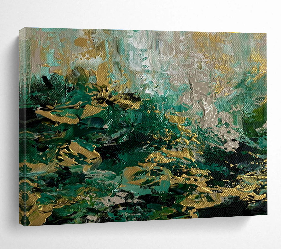 Green Gold Abstract Painting with Lush Color Blends THY334