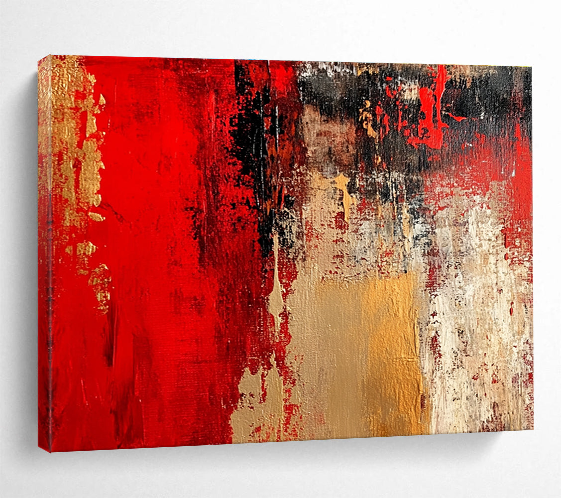 Red Gold Abstract Textures Painting with Bold Color Layers DYP431