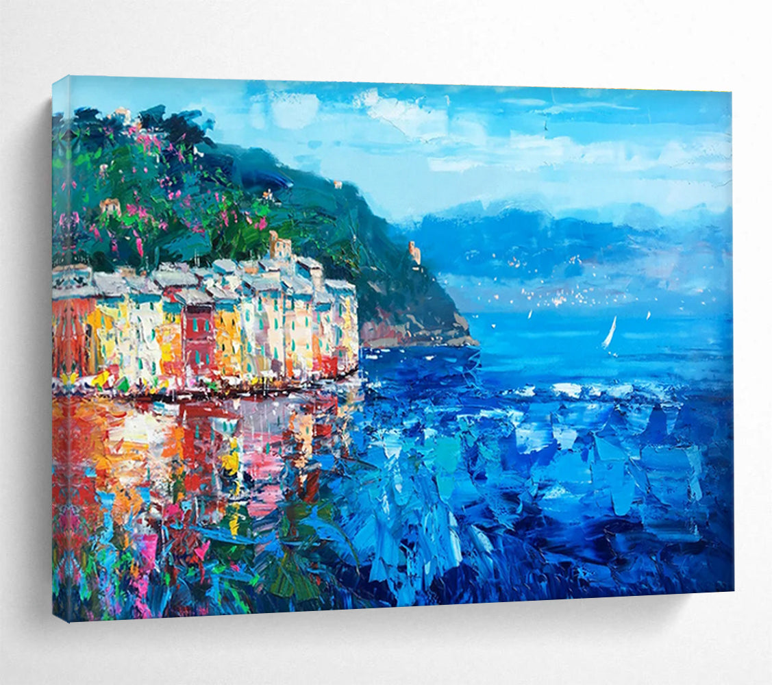 Coastal Village Reflection Abstract Painting THY442