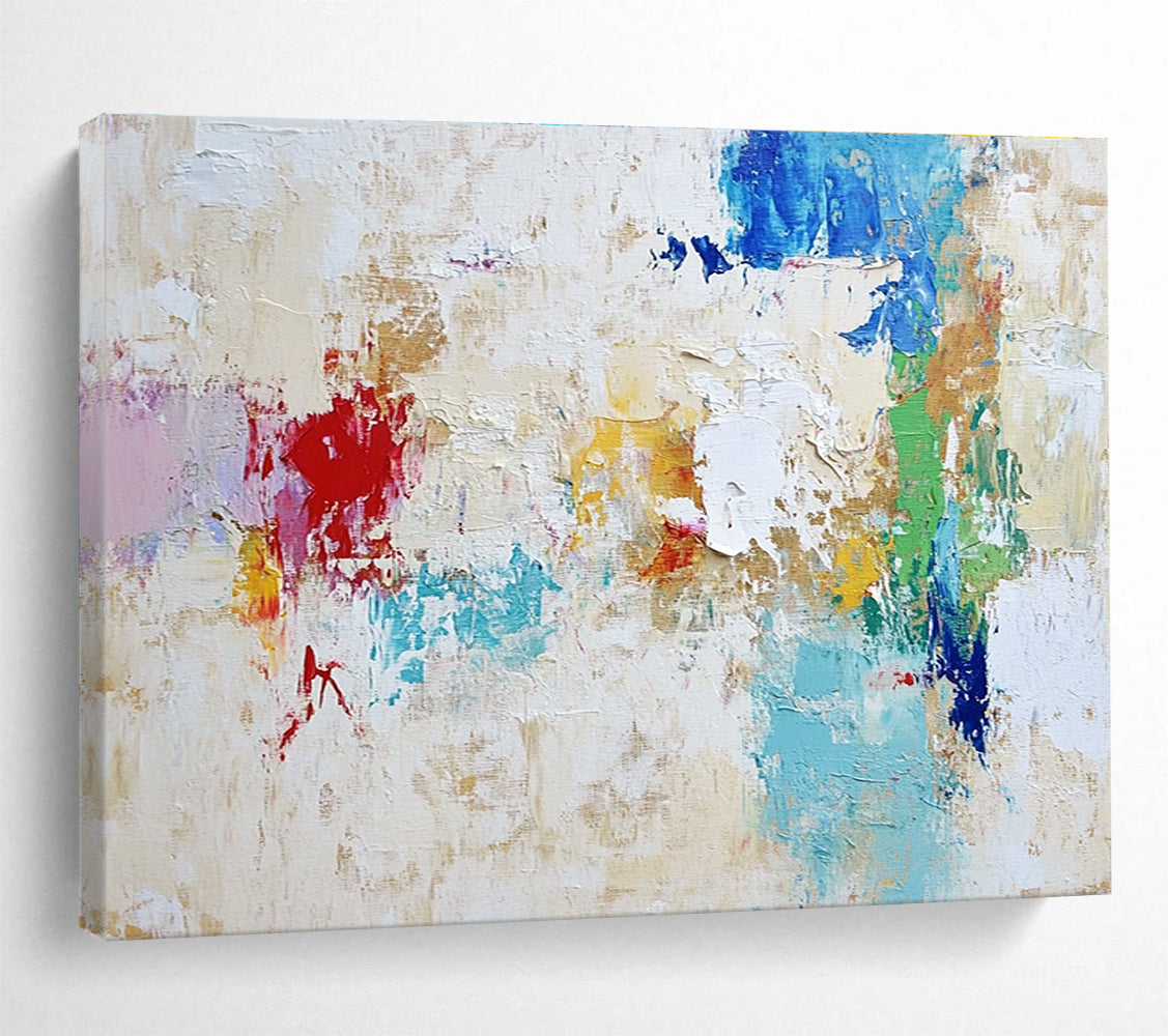 Beige Colorful Abstract Painting with Patchwork Textures DYP384