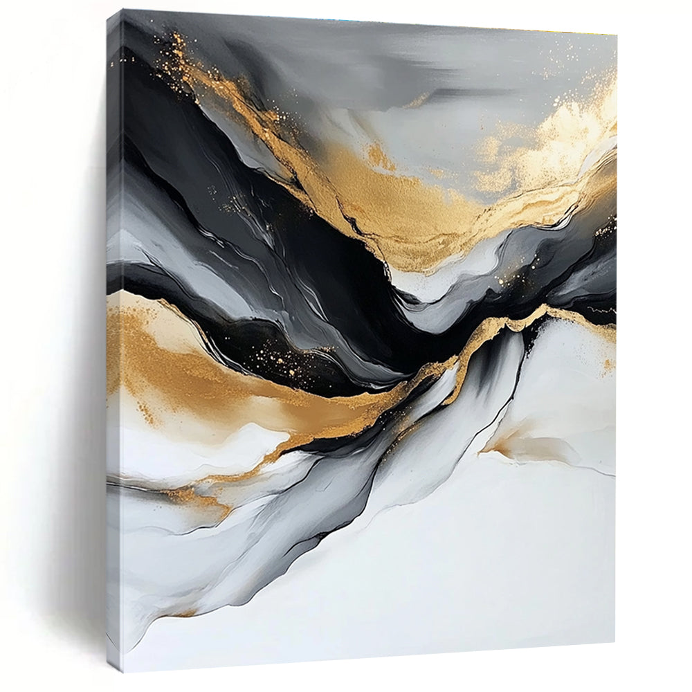 Gold Black and Gray Abstract Painting with Flowing Lines GER417