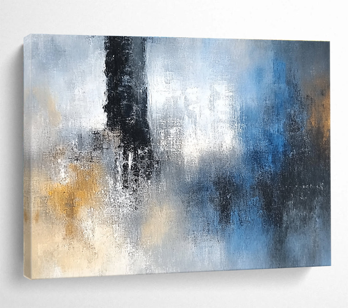 Grey Blue and Gold Abstract Painting with Subtle Textures DYP193