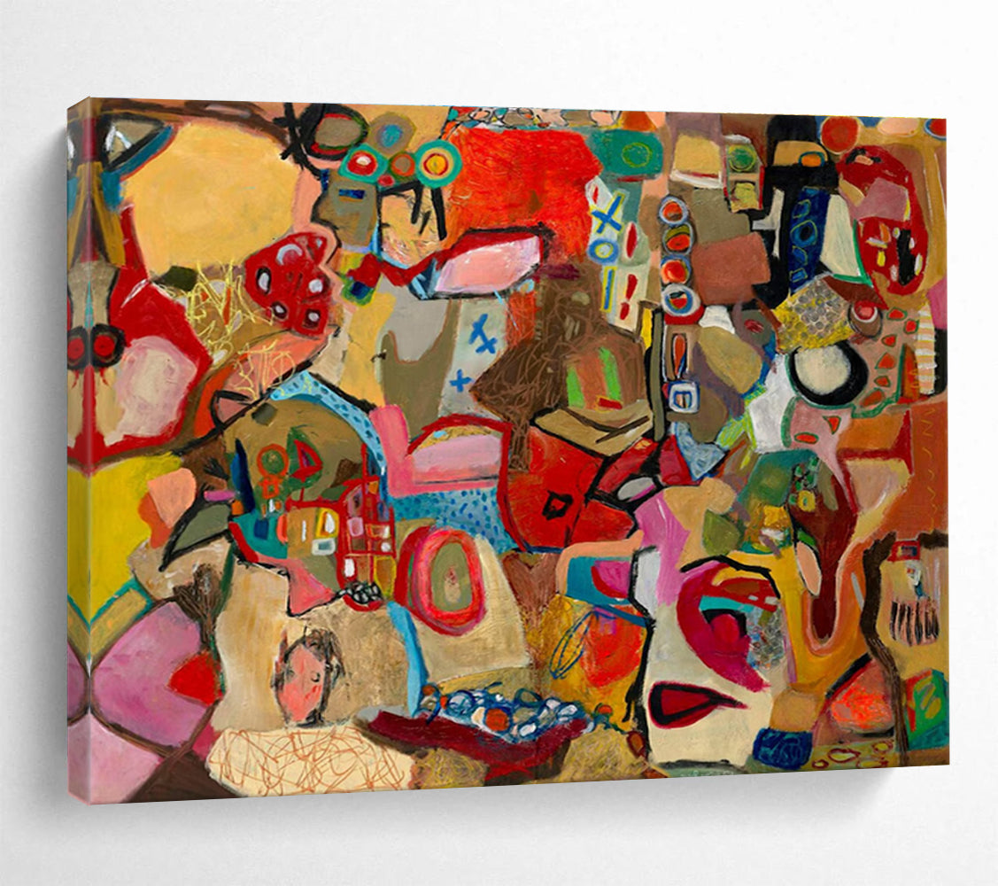 Colorful Abstract Collage Painting with Mixed Shapes and Hues THY240