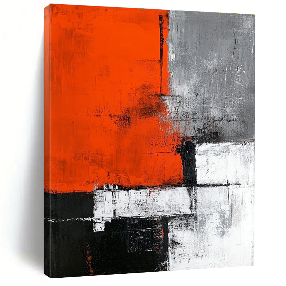 Orange Gray and Black Abstract Painting with Textured Blocks GER660