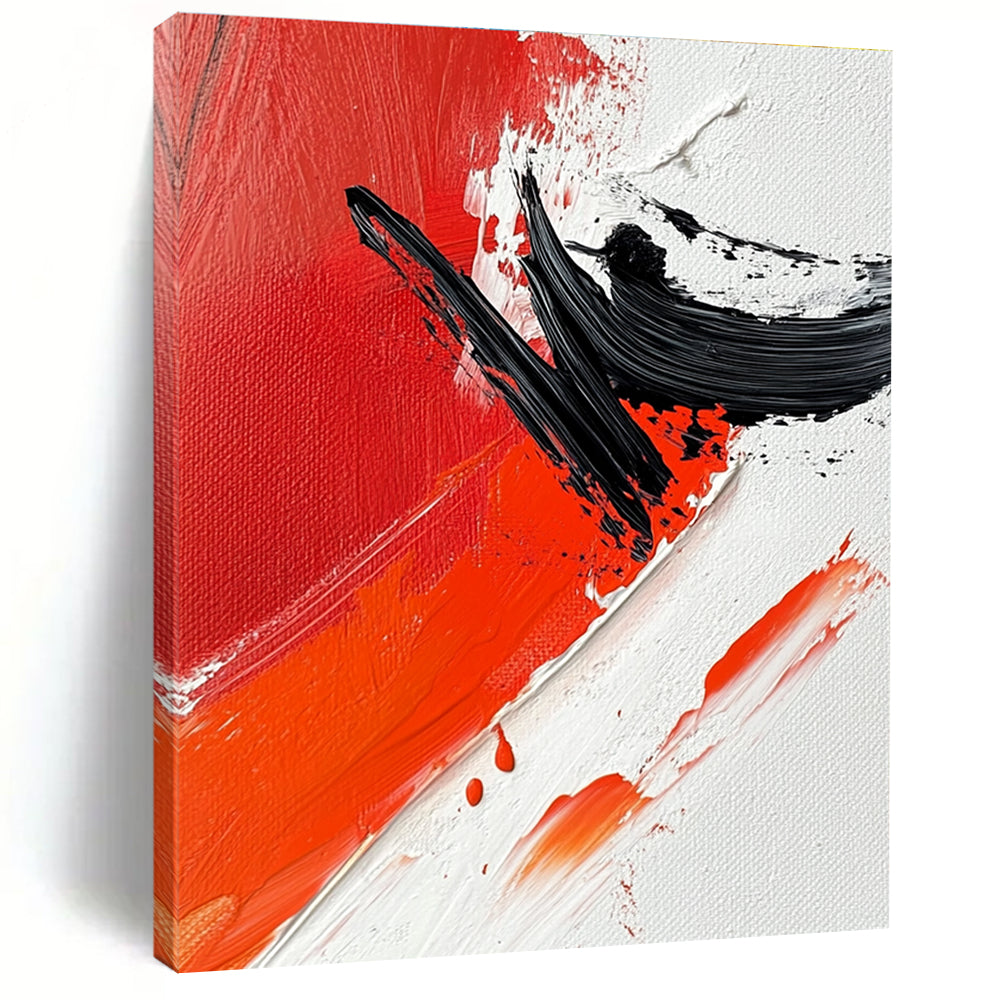 Red and Black Dynamic Abstract Painting with Bold Brushstrokes GER652