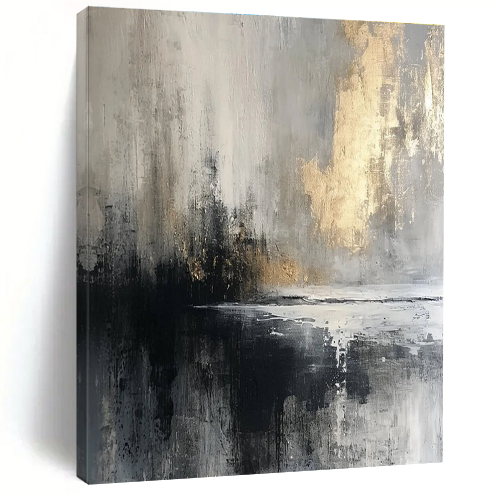 Gray and Gold Abstract Painting with Misty Ambiance ADGE067