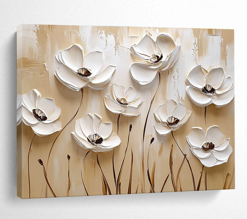 3D White Floral Abstract - Minimalist Botanical Abstract Painting DYP005