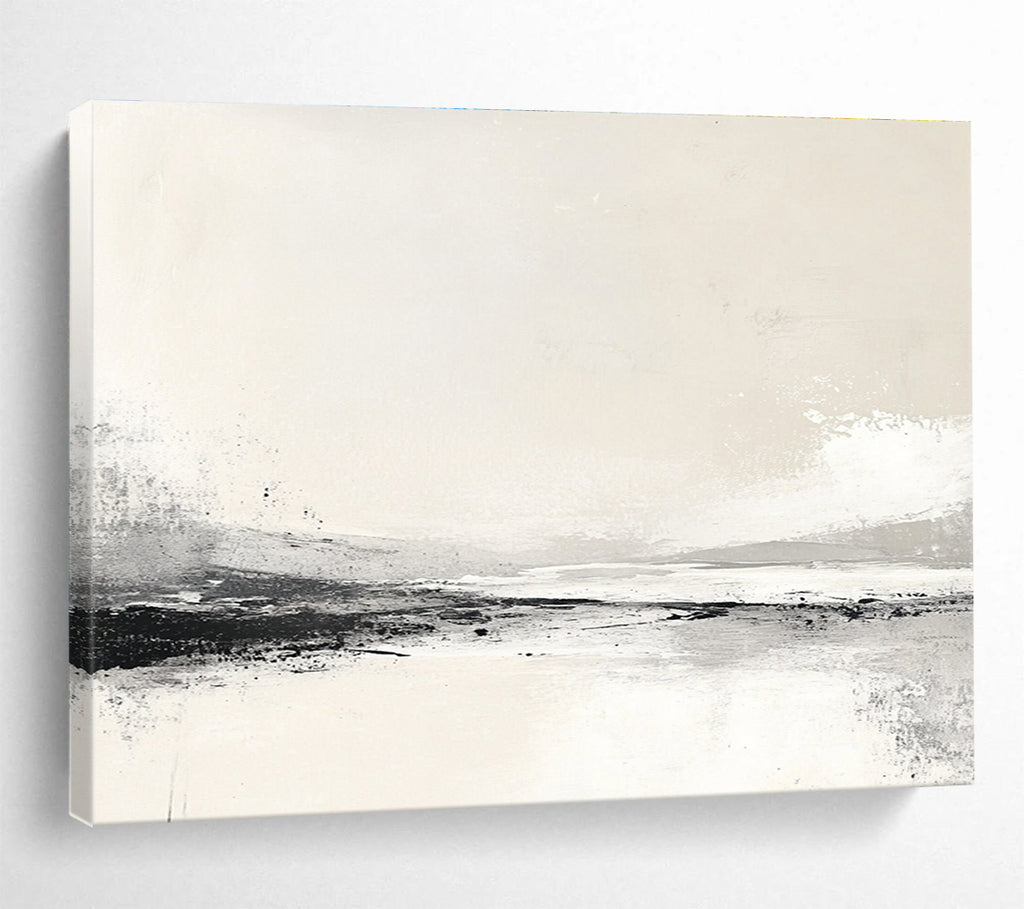 Large abstract painting inspired by the Arctic with neutral beige and grey tones creating a serene minimalist atmosphere.SC095