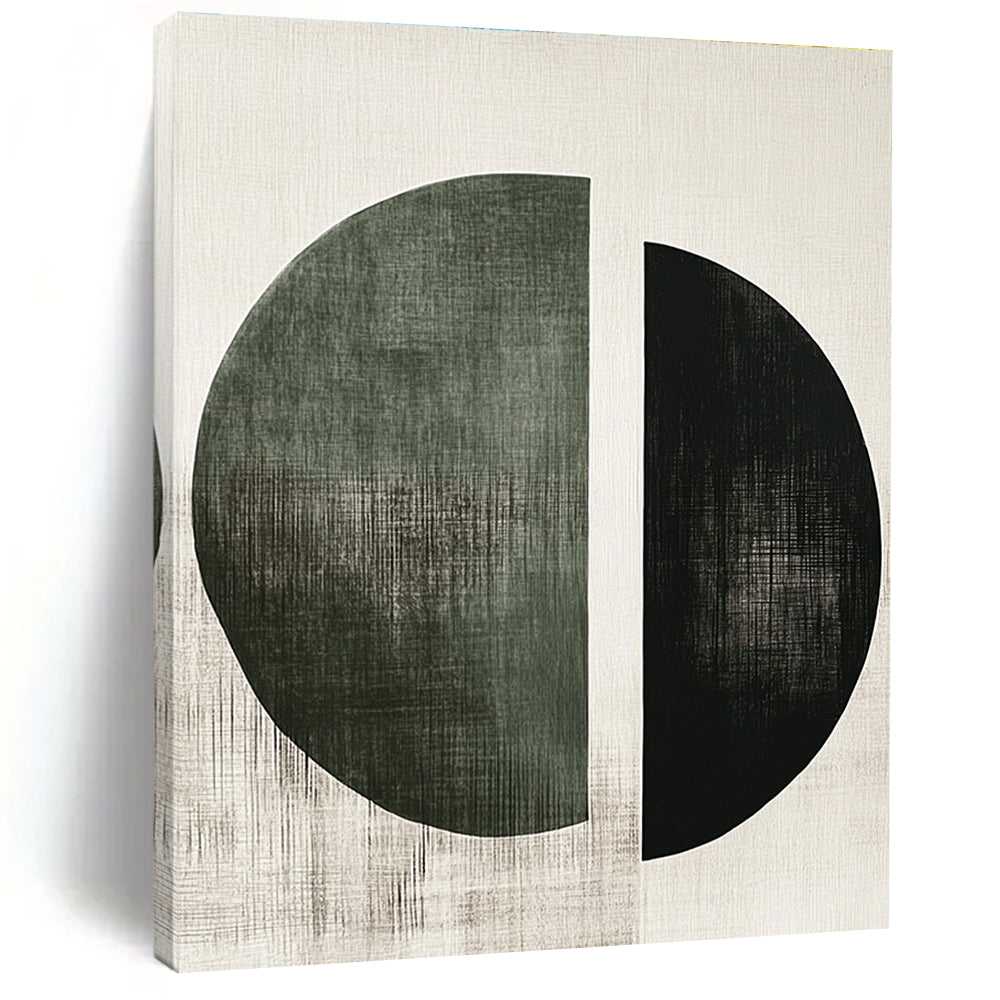 Green and Black Circular Abstract Painting with Geometric Simplicity GER131