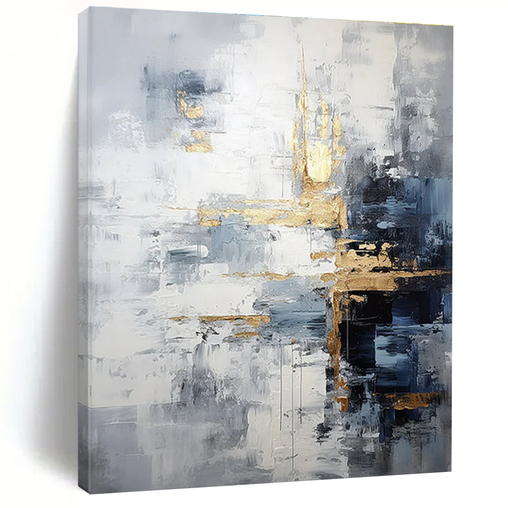 Gray - Gold Abstract Composition Painting with Dynamic Brushstrokes ADGE453
