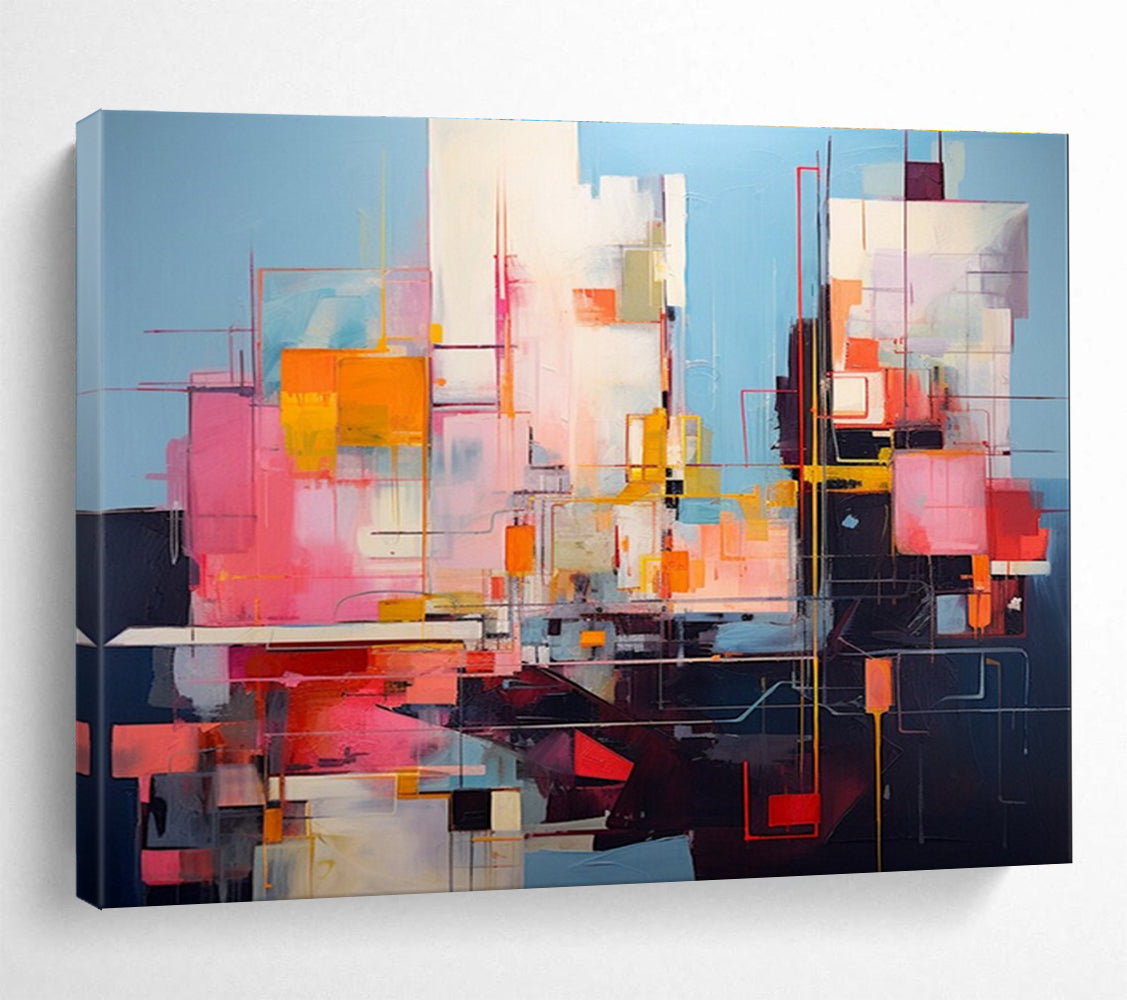 Vibrant Color Blocks Abstract Cityscape Painting THY019