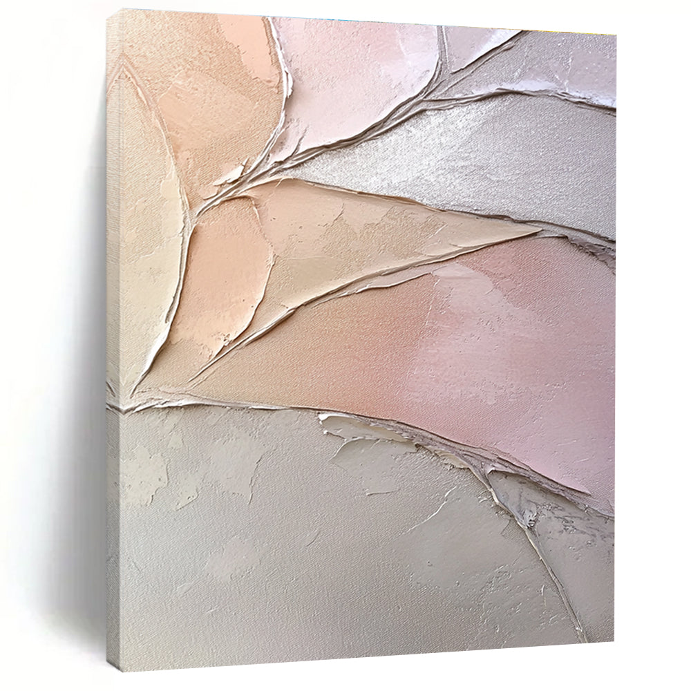 Pink and Beige Textured Abstract Painting with Leaf - like Forms GER053