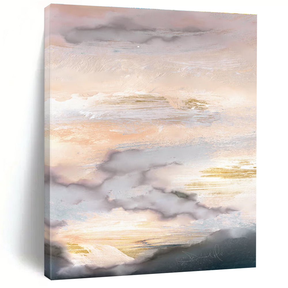 Blush Teal and Gold Cloud Abstract Painting ADGE166