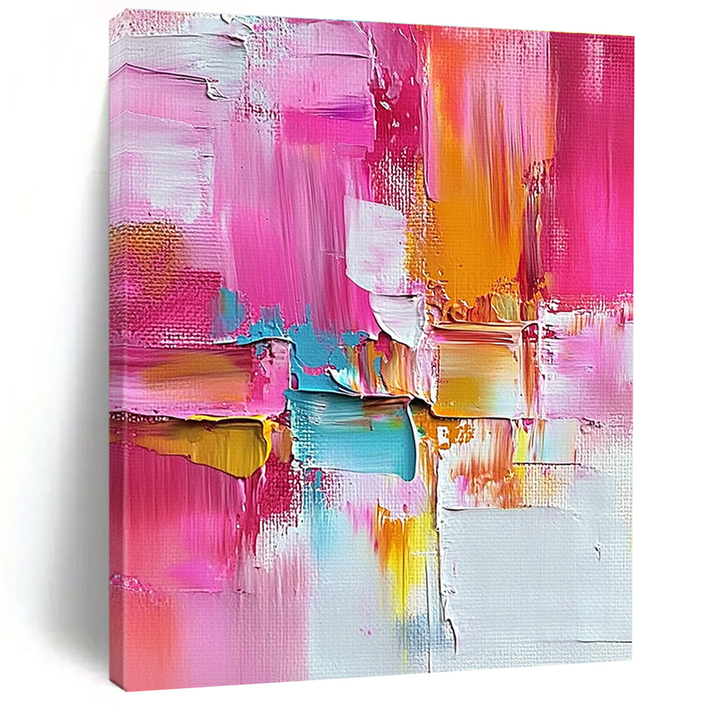 Pink Orange and Blue Abstract Painting with Textured Layers GER520
