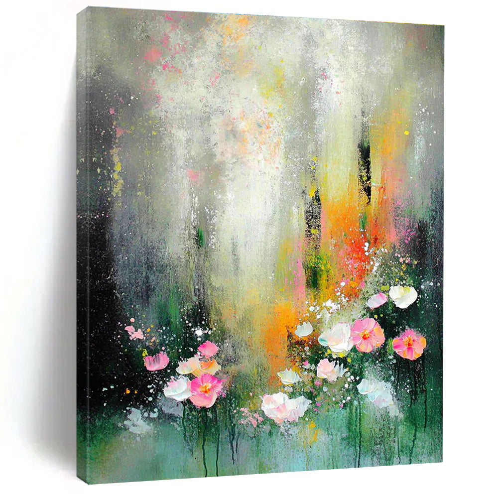 Abstract painting featuring a dreamy garden scene with soft lighting and muted colors in a vintage style.STSC1301