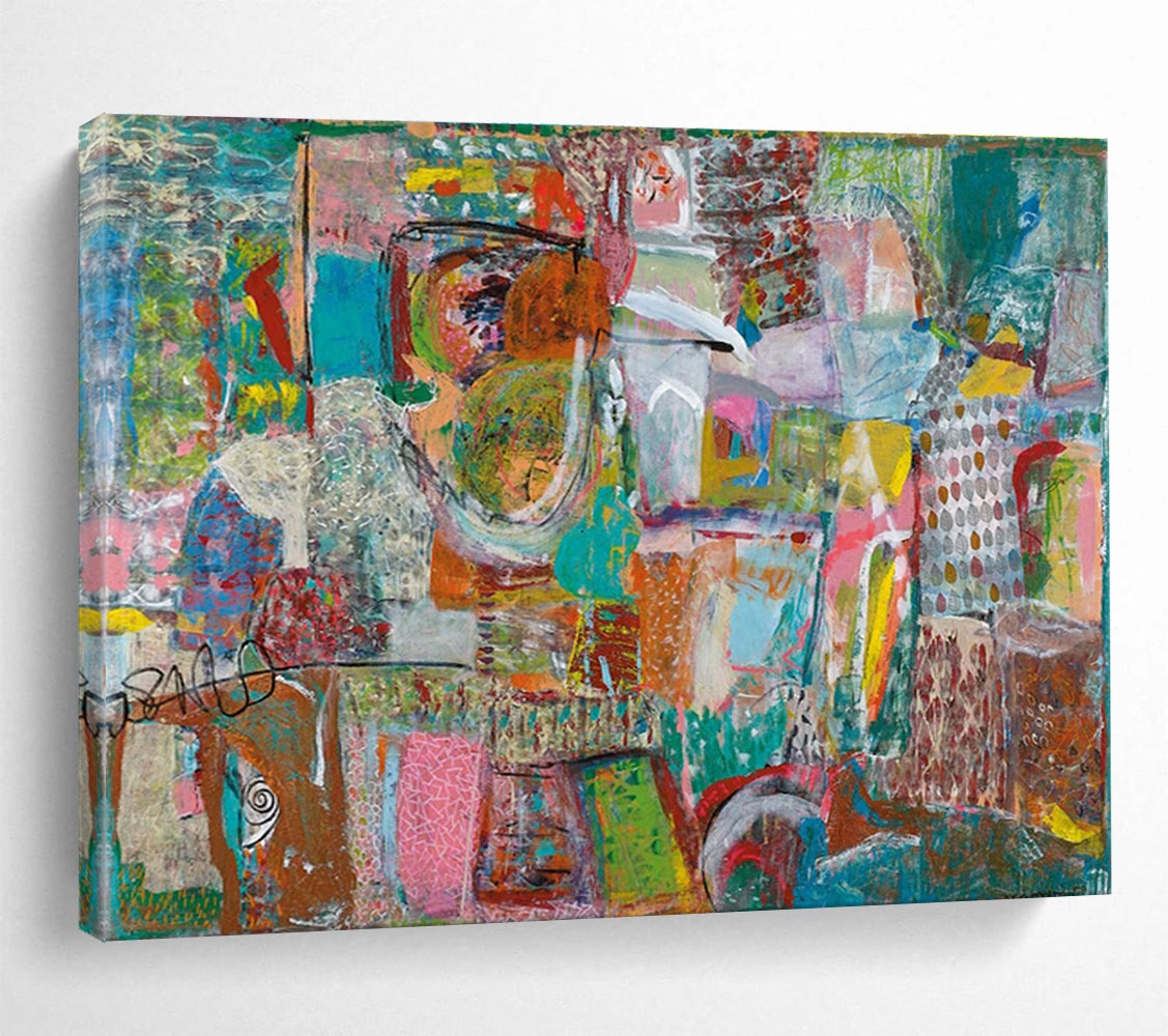 Mixed Media Abstract Painting with Textured Collage Elements THY236
