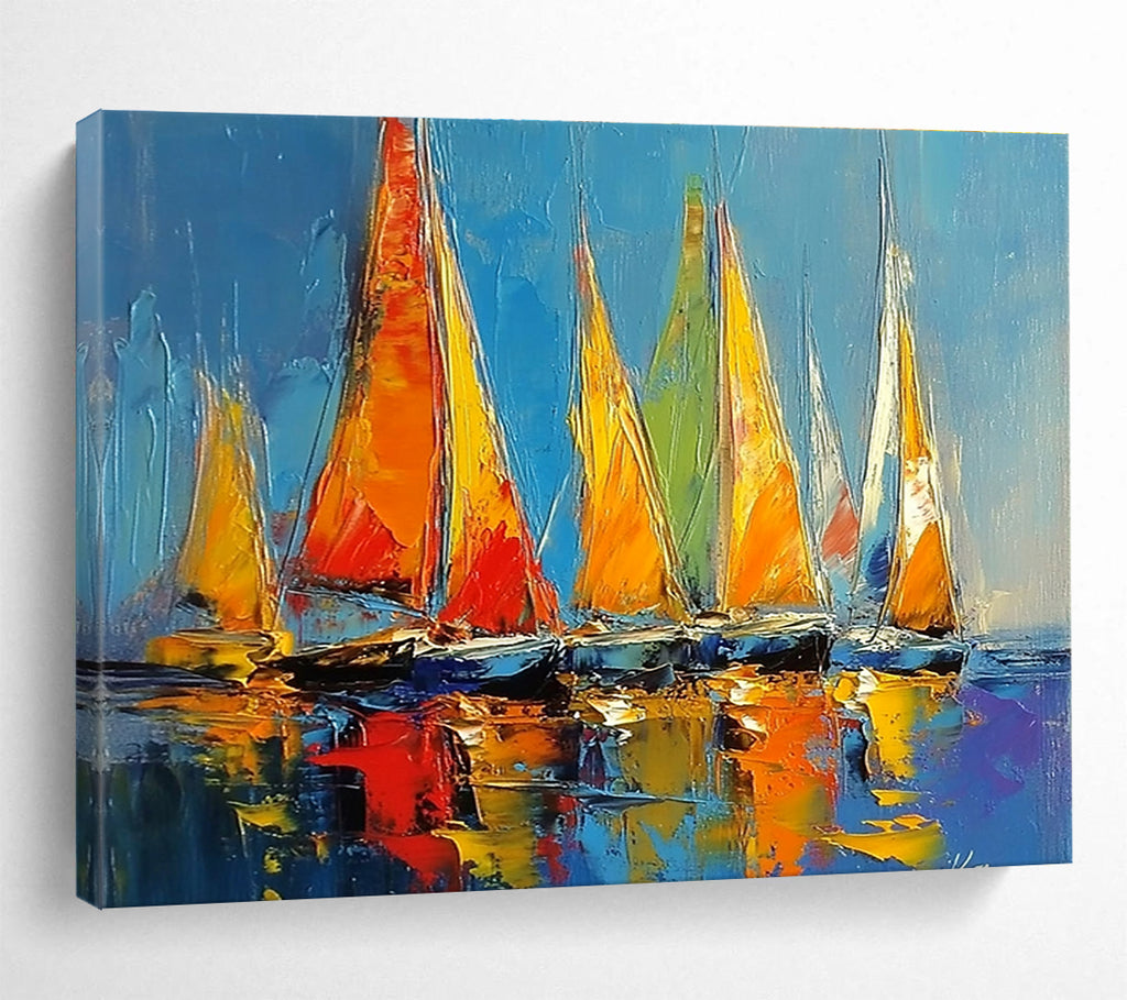 Colorful Sailboats Abstract Painting with Vibrant Sails DYP433