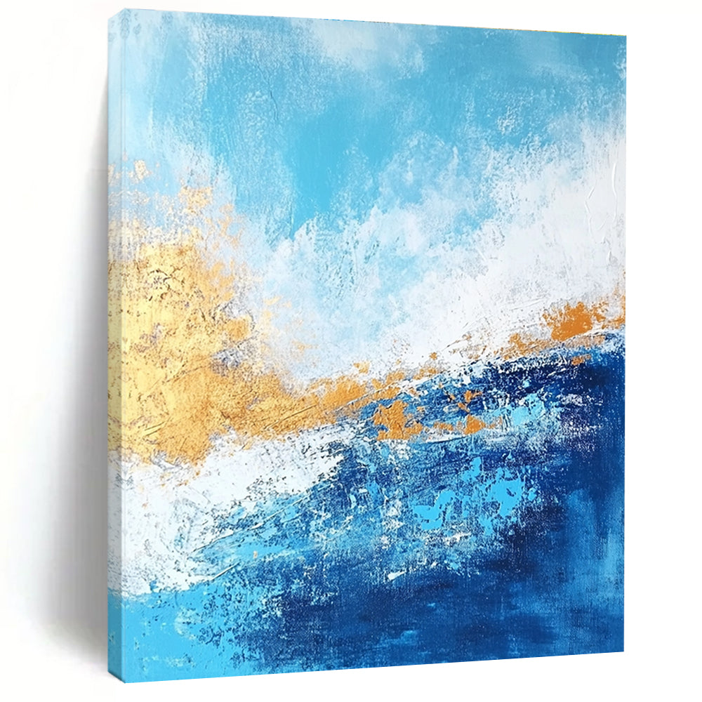 Blue and Gold Abstract Painting with Coastal Rhythms GER384