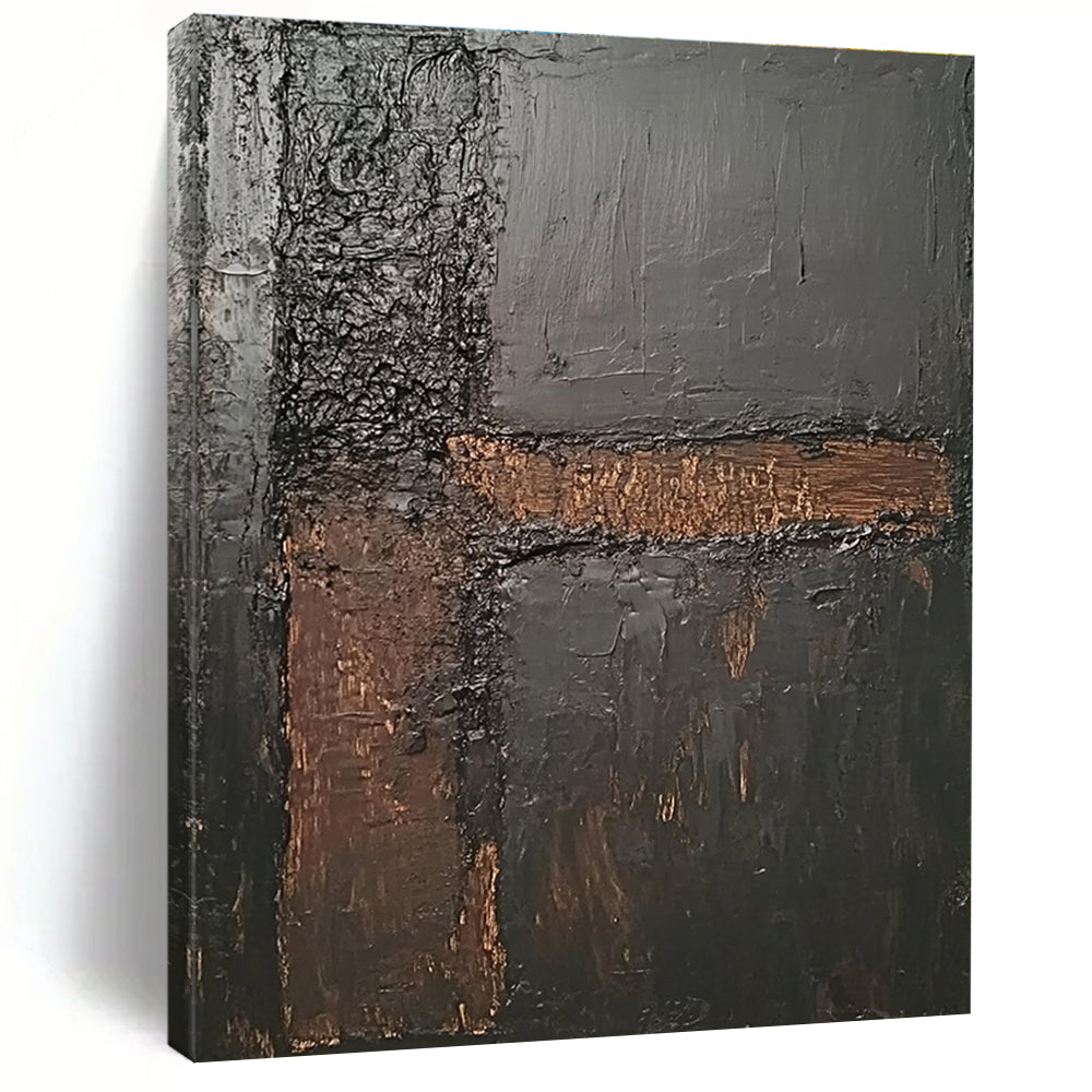 Black and Brown Abstract Painting with Textured Surfaces GER088