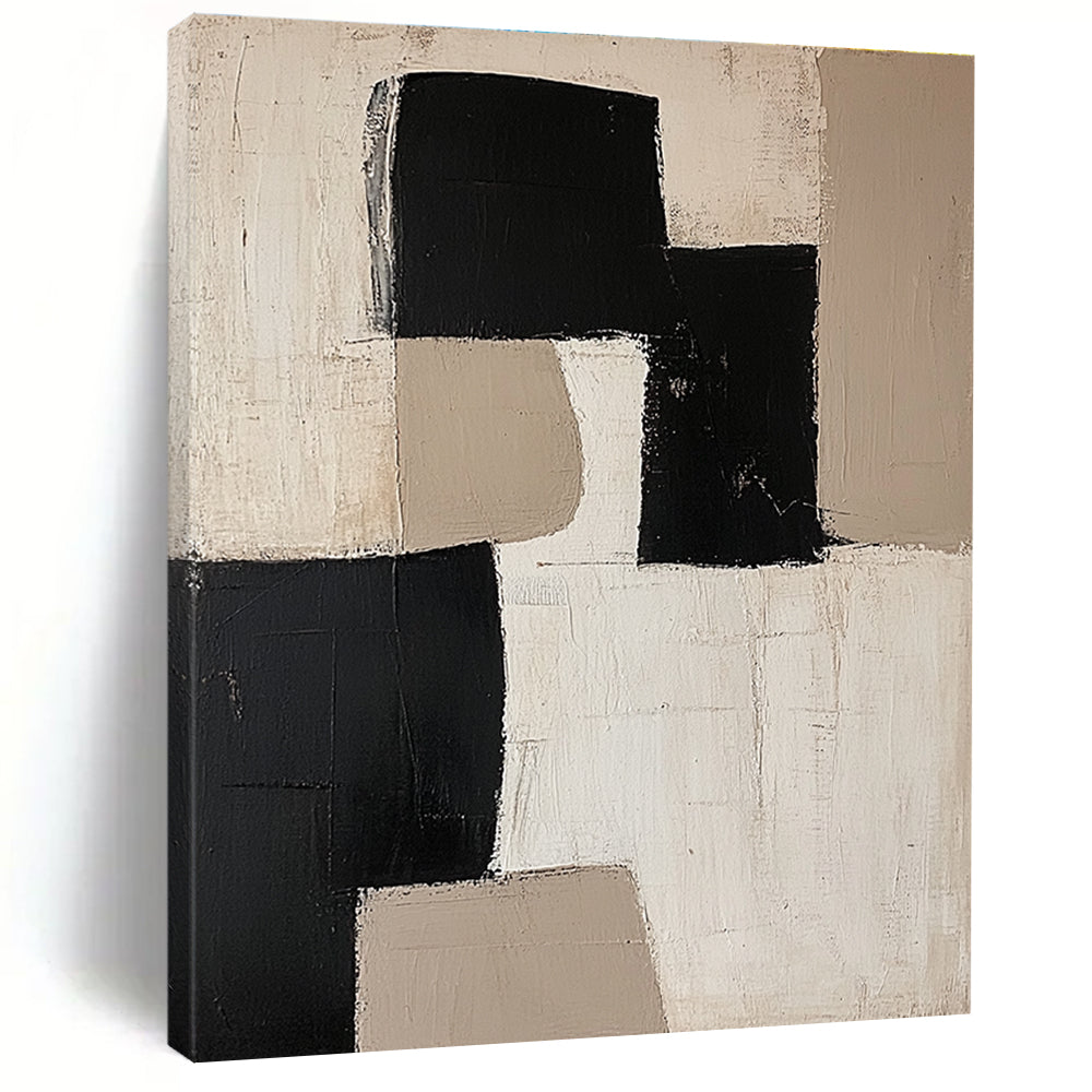 Black and Beige Geometric Block Abstract Painting GER230