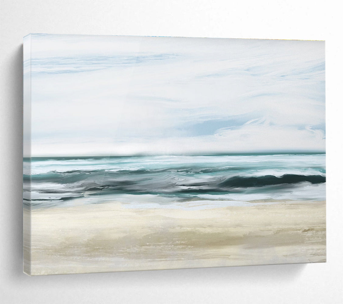 Calm Sea Abstract Painting with Blue and Beige Tones THY128