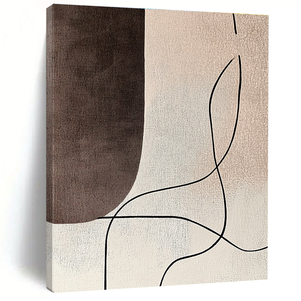 Brown and Beige Abstract Painting with Curved Black Lines GER181