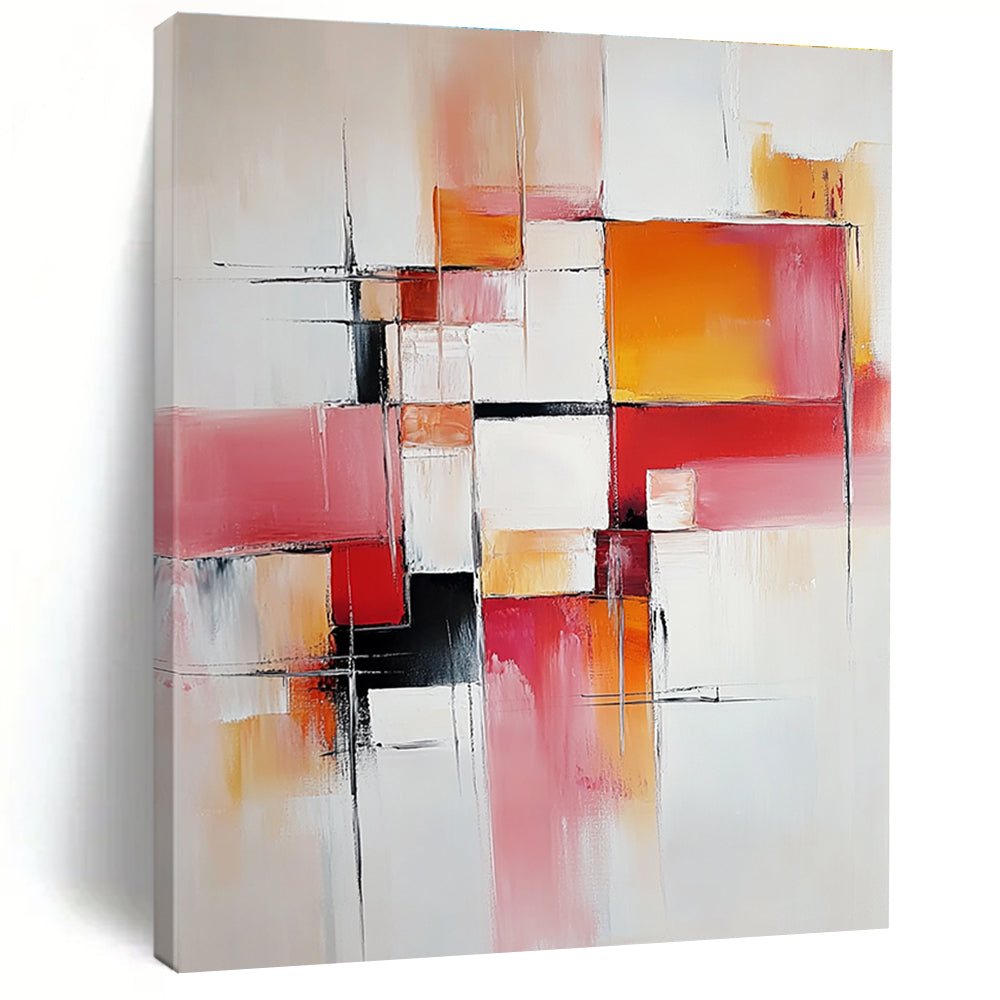 Pink Orange and White Abstract Painting with Geometric Shapes GER681