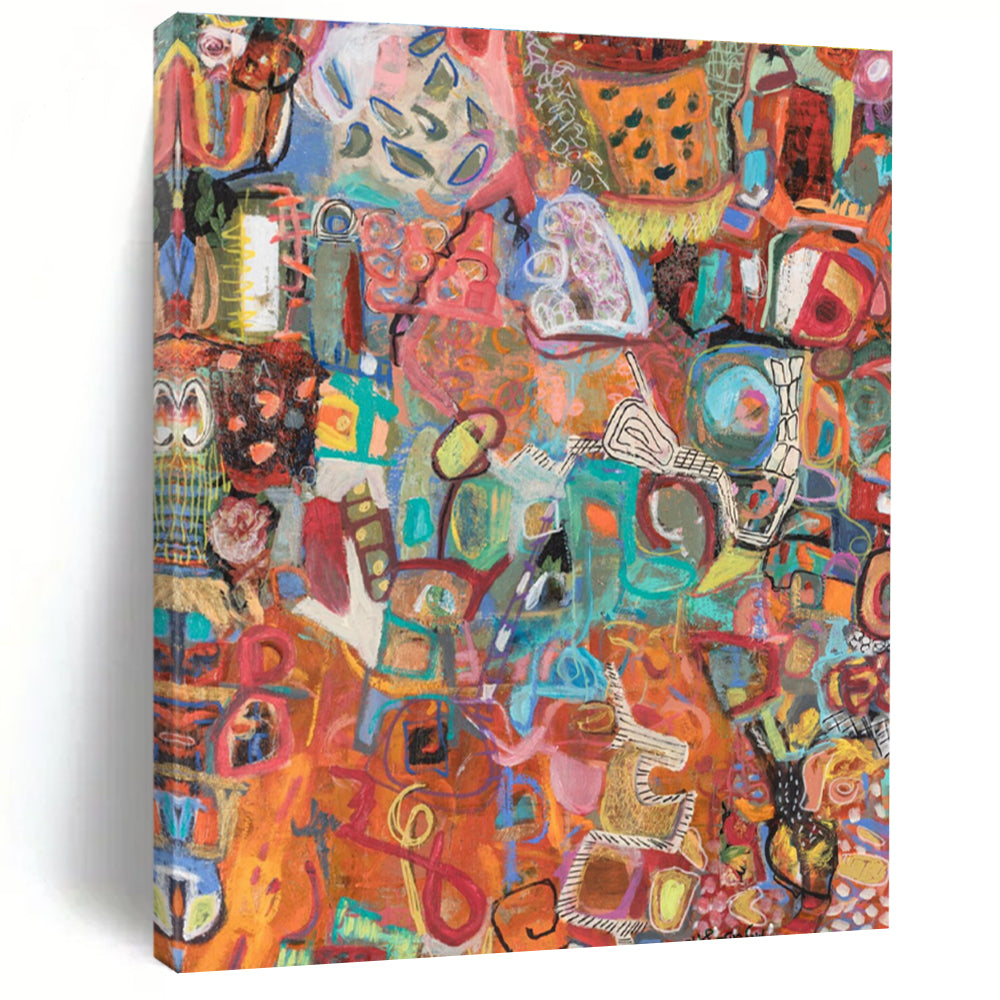 Colorful Collage - style Abstract Painting with Orange Base ADGE291